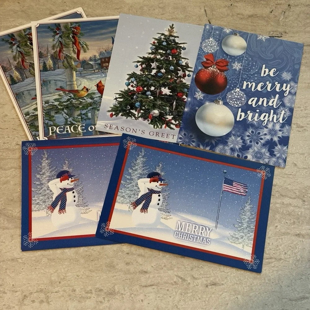 6 Patriotic Christmas Cards American Flag‎ 1990-2000s W Envelopes Unused